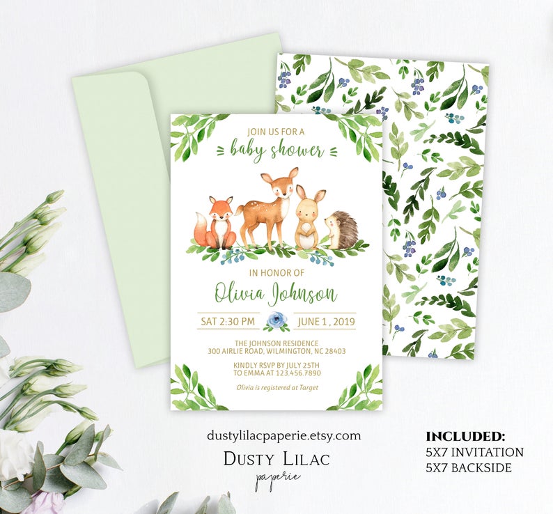 editable greenery woodland baby boy shower invite template, printable gender neutral baby shower party invitation DLPB20