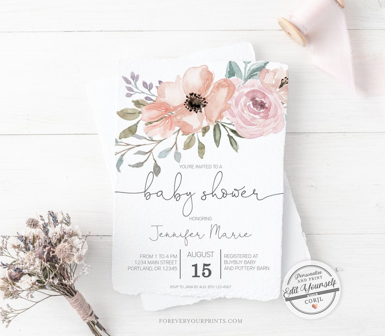 Printable Baby Shower Invitation Girl | Editable Invitation Template