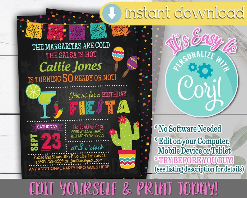 Fiesta Birthday Invitation, Fiesta Birthday Invitation Digital Template, Fiesta Birthday Invitation Template, Fiesta Birthday Invite, Fiesta