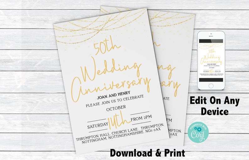 50th Anniversary Invitation Instant Download Printable