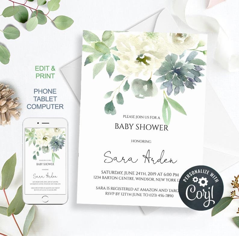 Floral Baby shower invites, Baby shower invitation templates, baby invite shower, shower invite baby, baby shower invites, byh41