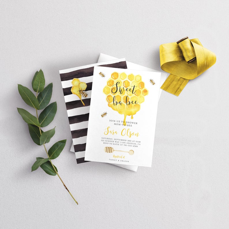 Baby Shower Invite, Bee Baby Shower Invitation, Bumblebee Baby Shower Invitation, Bee Baby Shower Invite, template, AI-64