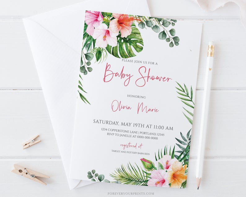 Tropical Baby Shower Invitation Editable Template, TRY BEFORE You BUY, Hawaiian Baby Shower Invite