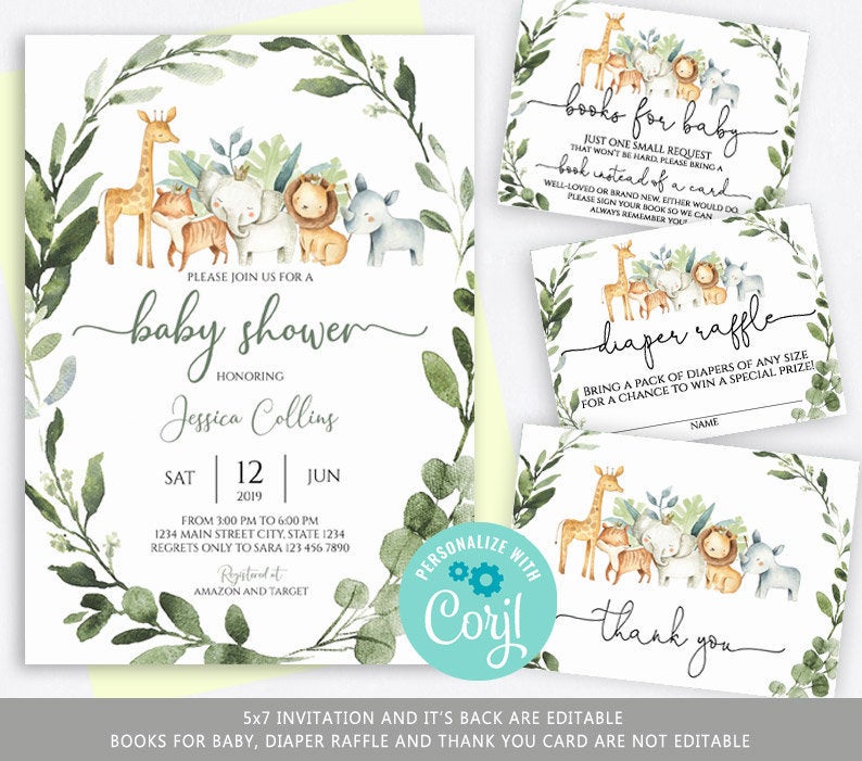 Safari Baby Shower Invitation Boy KIT Baby Shower Invite Kit Safari Jungle Baby Shower Elephant Baby Shower Instant Download Editable