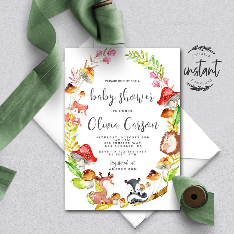 Baby Shower Invite, Woodland Baby Shower Invitation, Woodland Forest Baby Shower, Boy Baby Shower, baby shower, invitation, template, 78