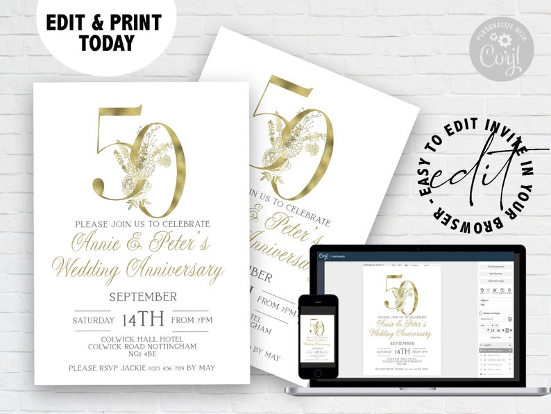 50th Anniversary Invitation 50th Wedding Anniversary Instant Download Printable