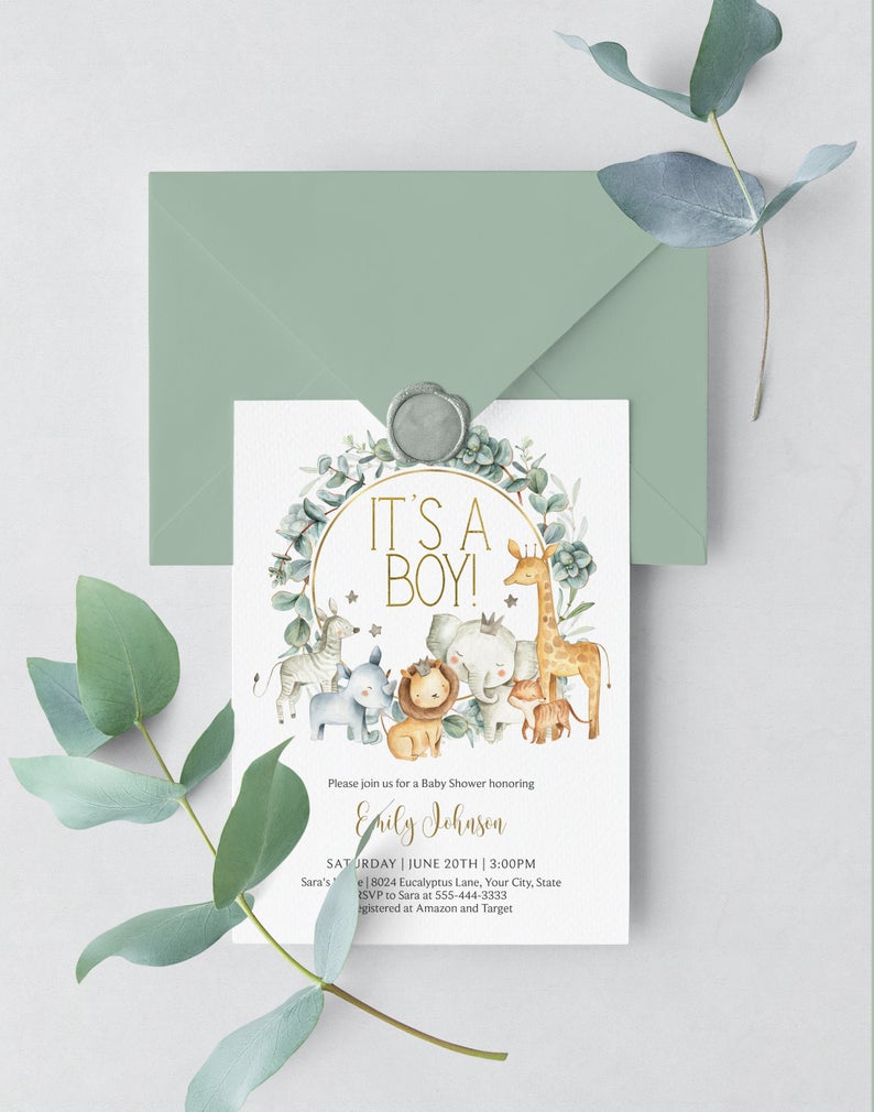 baby shower invitation boy instant download, rustic blue floral, self editable Corjl invitation