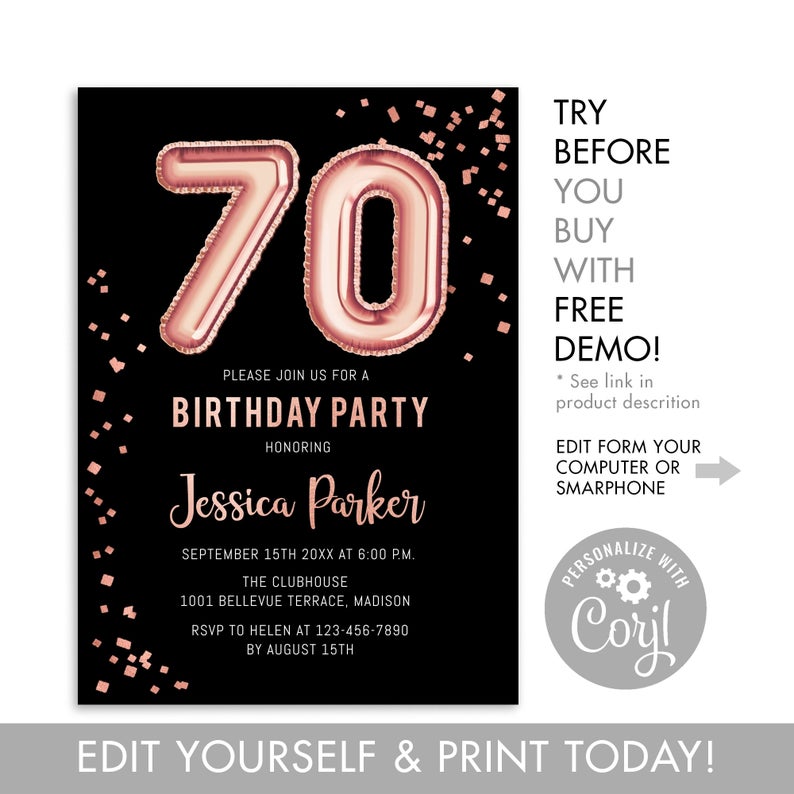 70th-birthday-party-invitations-templates-corjl for 70th Birthday Invitation Templates Free Printable 70th Birthday Party Invitations Templates | Corjl for 70th Birthday Invitation Templates Free Printable