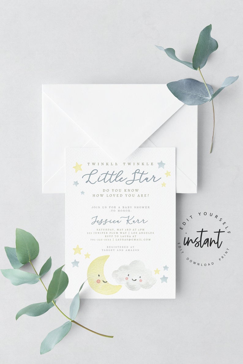 Twinkle Twinkle Little Star Baby Shower Invitation, Twinkle Twinkle Little Star, Gender Neutral Baby Shower invite, invitation, template, 84