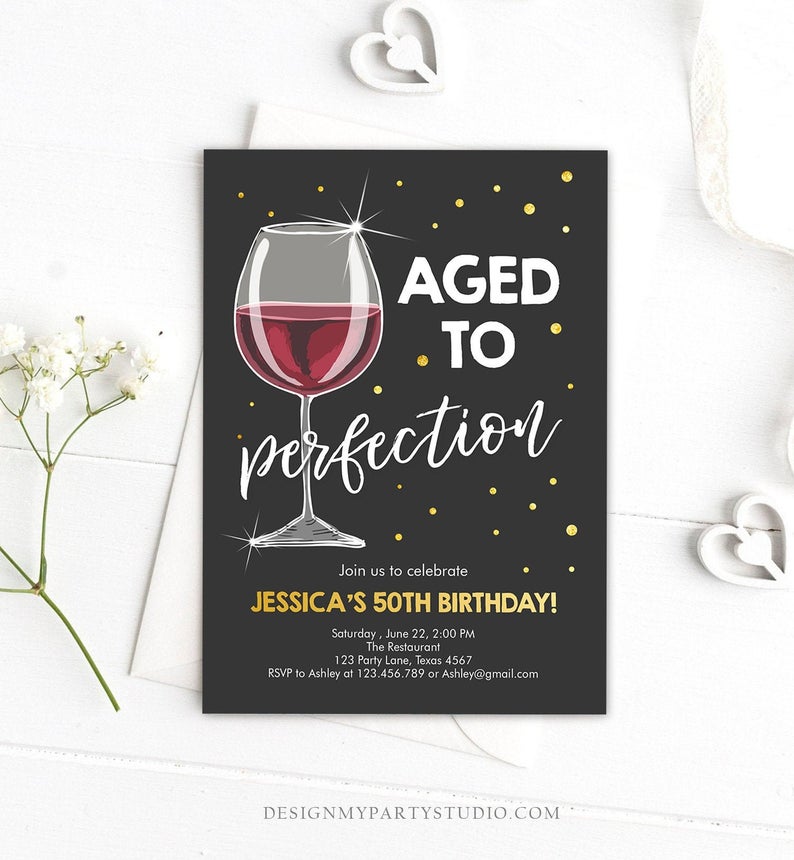 Editable Aged to Perfection Birthday Invitation Wine Adult Birthday Invite Rustic Surprise Download Printable Invitation Template Corjl 0252