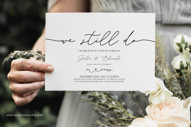 We Still Do Invitations, Calligraphy Heart, Vow Renewal Invitation Template, Instant Download, Edit with Corjl #096