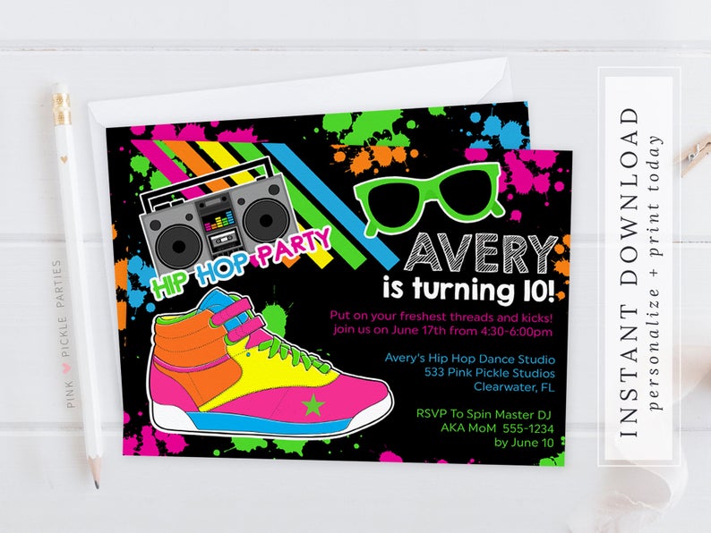 Hip Hop Invitation, Hip Hop Party, Dance Invitation, Dance Party Invitation, Dance Party, 90s Invitation, 80s Invitation, Download | 533
