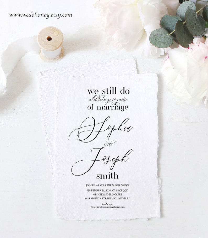 We Still Do Invites, Vow Renewal Invitation Template, Editable Calligraphy with Corjl