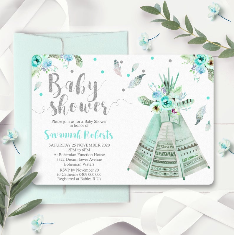 TEEPEE BABY SHOWER Invitation, Instant Download, Boy Teepee Baby Shower Invitation, Tribal Baby Shower, Boho Baby Shower Invitation