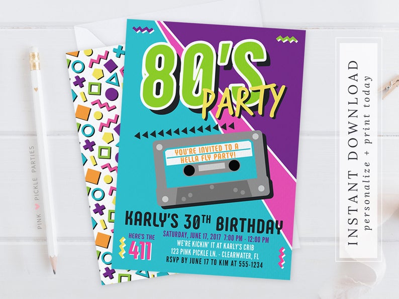 80s Invitation, 80s Birthday Party Invitation Template, Instant Download, Edit Invitation Online with Corjl | 626