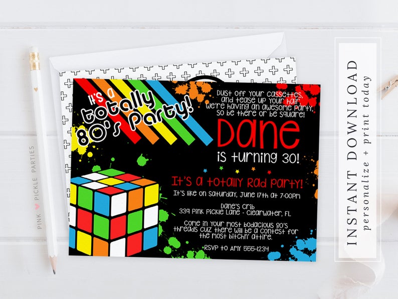 80s Themed Invitations, 80s Birthday Party Invitation Template – Instant Download – Edit Invitation Online with Corjl | 339