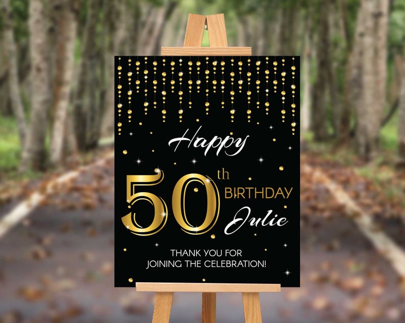 50th Birthday Welcome Sign Printable | Elegant Design | Bundle Offer Available | Personalize Online with Corjl | DIGITAL PRINTABLE FILES