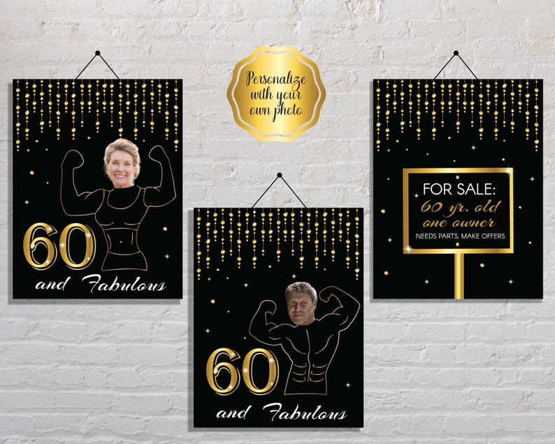 Hilarious Party Signs for a 60th Birthday Celebration | Bundle Offer Available | Personalize Online with Corjl | DIGITAL PRINTABLE FILES