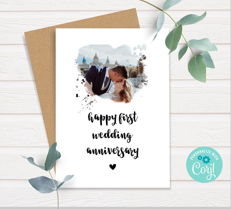 First wedding anniversary card, printable card, paper anniversary, editable template, Instant download, Edit with Corjl, A527