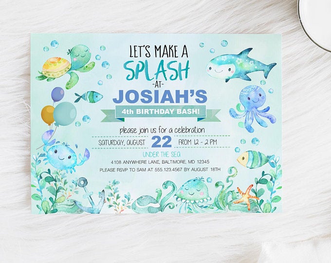 EDITABLE Invitation, Splash Birthday Invitation, Birthday Invite, Printable Birthday Invitation Template, Under The Sea, Pool Party, Corjl