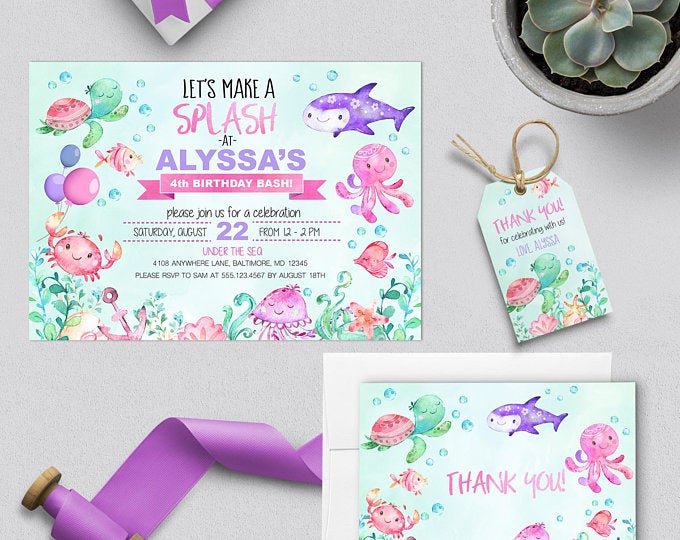 EDITABLE Invitation, Splash Birthday Invitation Bundle, Printable Birthday Invitation Template, Under The Sea, Pool Party, Corjl