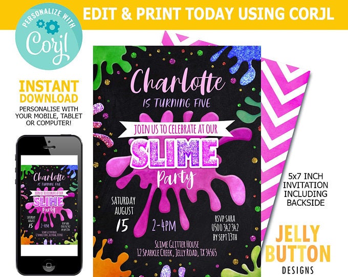 Slime Party Invitation, Slime Invitation, Slime Birthday Party Invite, Glitter Slime Party Invitation, Goo Party Invite