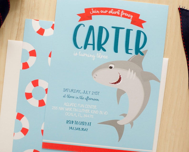 Fintastic Cute Shark Party Invitation, Editable Instant Download