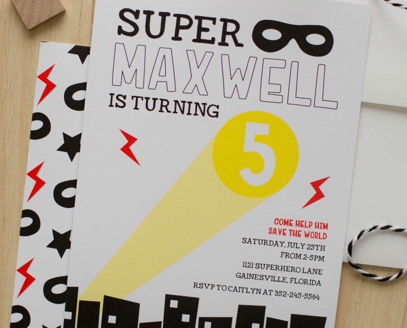 Editable Modern Superhero Birthday Invitation, Instant Download