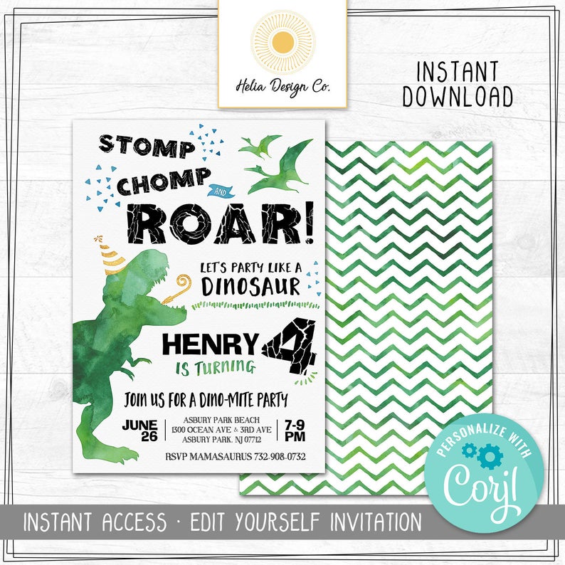 NEW! Edit Yourself Dinosaur Birthday Invitation | Any Age | Instant Digital Download | Printable Invitation | Add Up to 2 Names | 2019 Tren