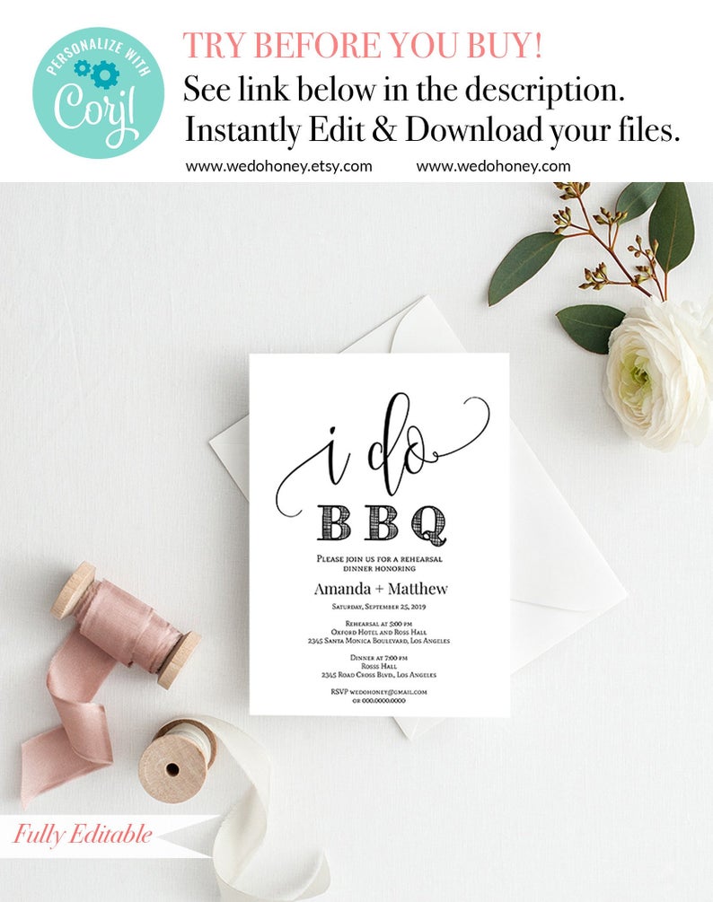 I Do BBQ Invitation Template, Fully Editable, Modern Wedding #WDH070