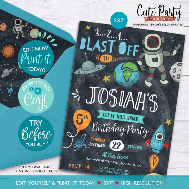 INSTANT DOWNLOAD – EDITABLE Astronaut Birthday invitation Rocket party corjl invitation outer Space invitations Rockets invitation astronaut