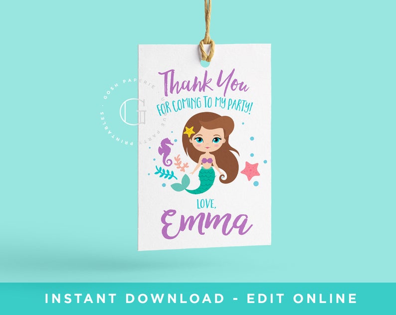 Mermaid Thank You Tags. Mermaid Party. Mermaid Favors. Mermaid Birthday Party. Little Mermaid. INSTANT DOWNLOAD. Edit with Corjl