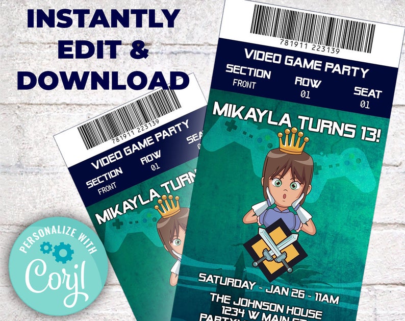 Video Game Party Invitation, Video Game Bus, Video Game Birthday, Gamer Birthday Invitation, Gaming Birthday Invite, Princess Party, Corjl