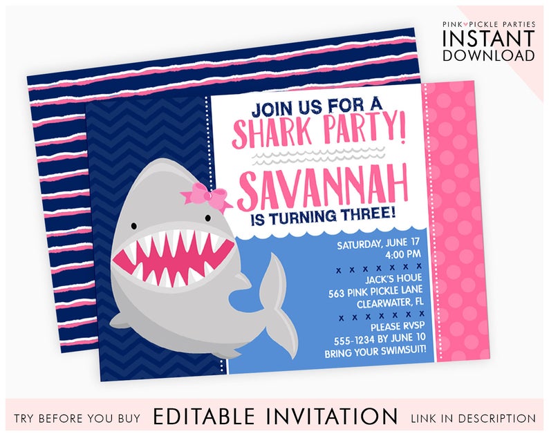 Shark Invitation, Shark Invite, Shark Party, Shark Birthday, Shark Birthday Invitation, Shark Party Invitations, Printable Invitation | 563
