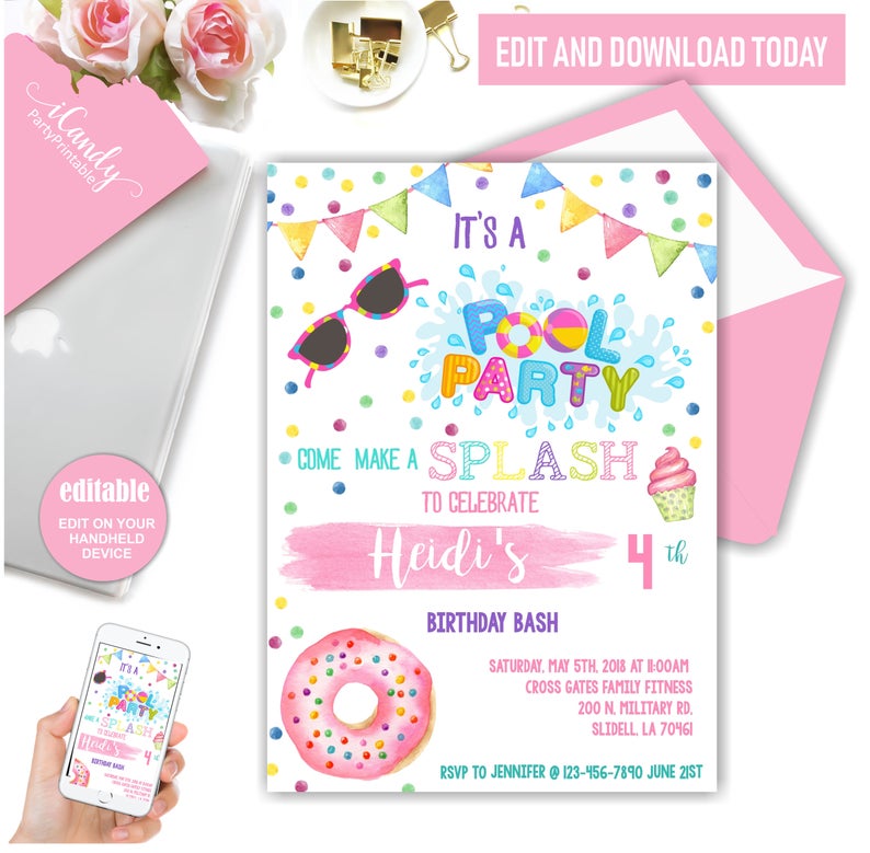 Pool Party Invitation, Summer Party Invitation, Pool Party, Summer Party, Instant download, EDITABLE