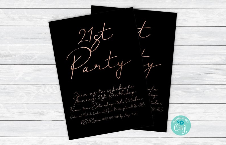 21st Birthday Invitation Faux Rose Gold Foil 21st Birthday Invite Instant Download Printable