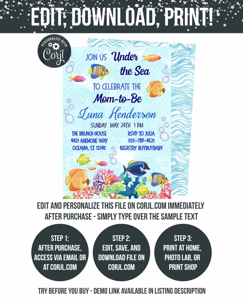 Under the Sea Shower – Ocean Shower Invite – Corjl Invitations – New Baby Invitation