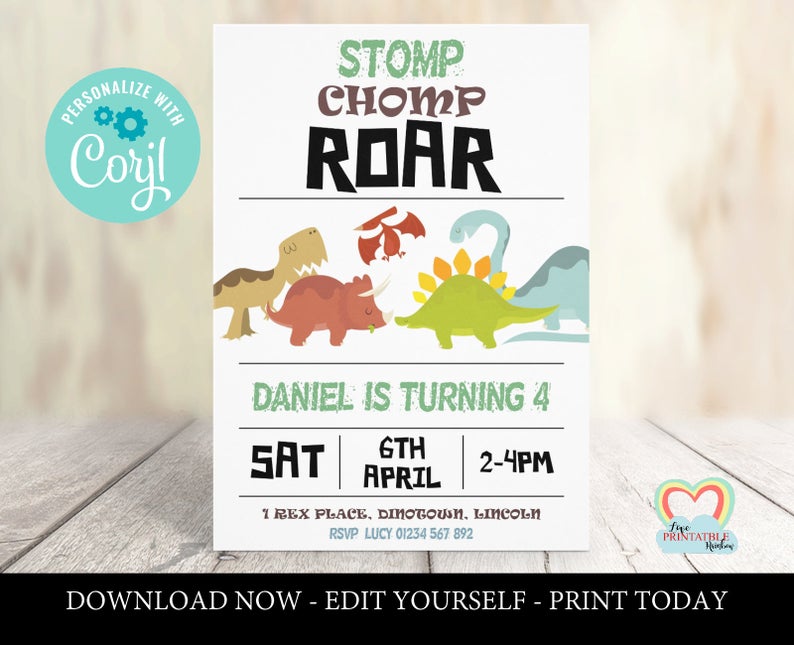 Edit Yourself Dinosaur Birthday Invitation | Edit at Corjl.com | Any Age | Instant Download | Printable Invitation | boys birthday invite