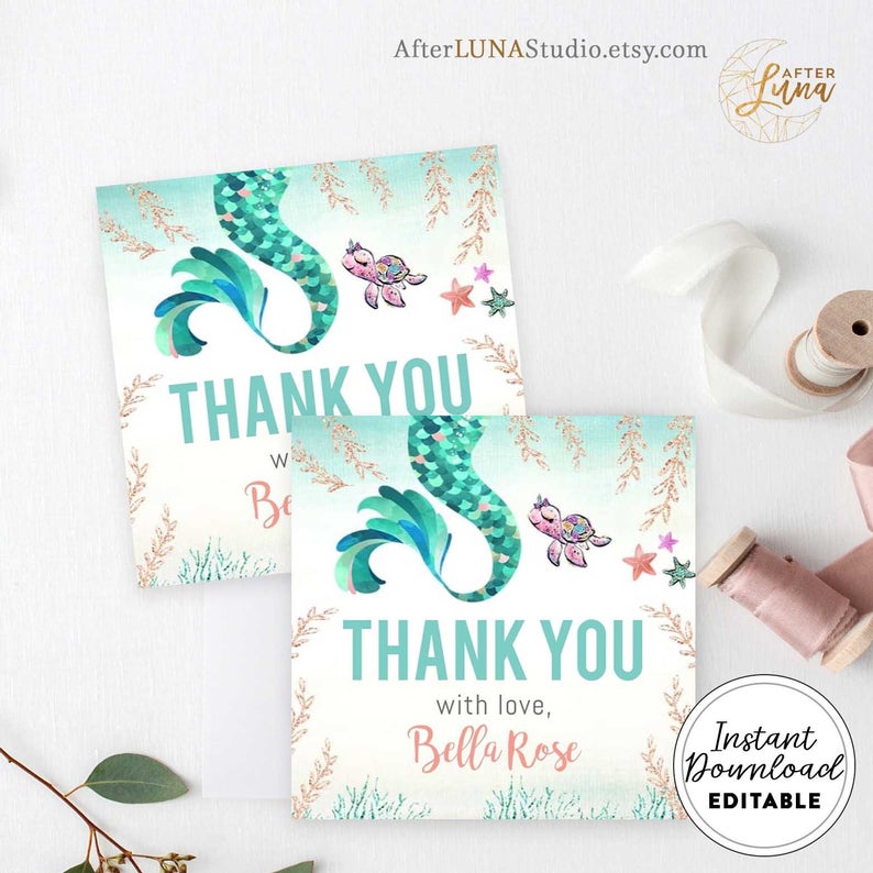 EDITABLE Mermaid Favor Tag Girl Birthday Favors Tag Under the Sea Summer Mermaid Party Tag Template Instant Download Editable File AL10108