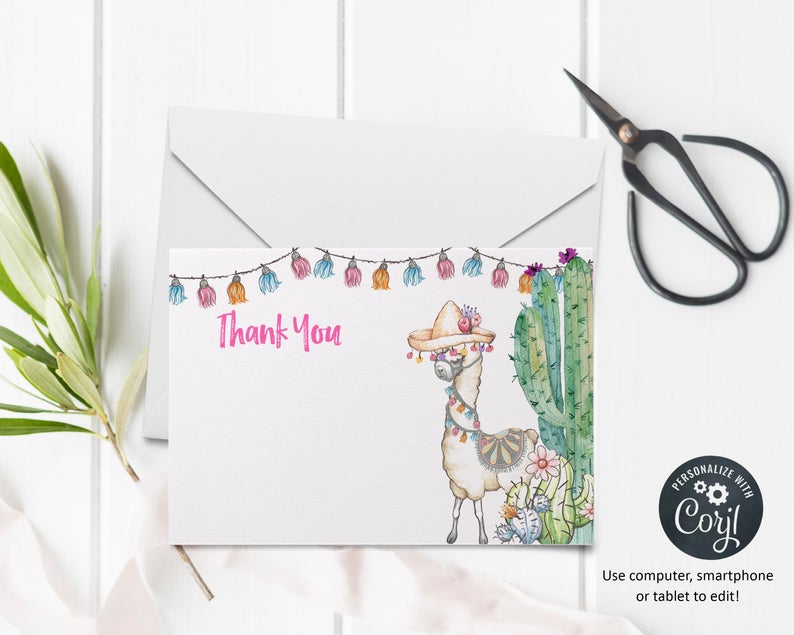 Llamas Flat Thank You Cards | Printable PDF or JPEG | Instant Download | Corjl | BSI202TY