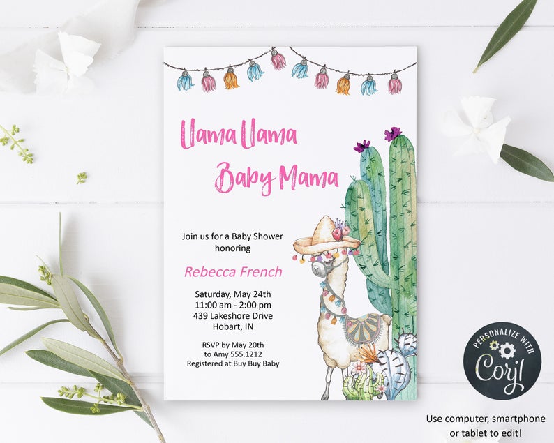 Llamas Invitation | Baby Shower | Printable Digital File | Instant Download | Corjl | BSI202