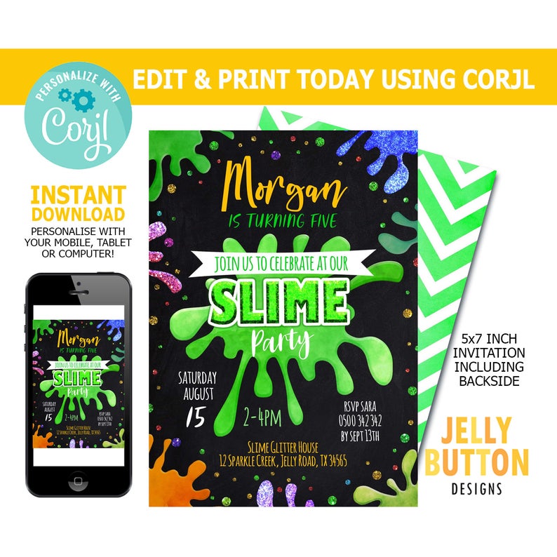 Slime Party Invitation, Slime Invitation, Slime Birthday Party Invite, Glitter Slime Party Invitation, Goo Party Invite