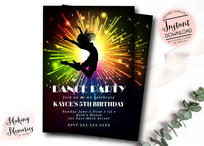 Dance Birthday Invitation, Dance invite, Disco Ball- Just Dance – Disco- Dance Party- TWeen- Diva Birthday Printable Invitation,