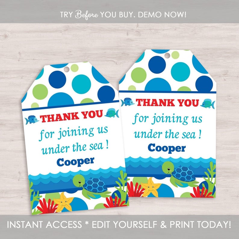 Under the Sea Party Decorations, Instant Download Editable Party Printables, Pool Party, Beach Party, Ocean Themed Birthday, Sea Creatures