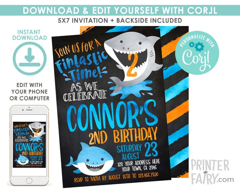 Shark Invitation, EDITABLE, Shark Birthday Invitation, Pool Party, Shark Invite, EDIT YOURSELF Digital Invitation, Instant Download