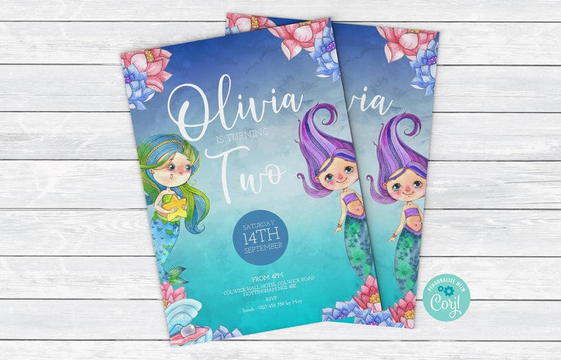 Mermaid Invitation 2nd Birthday Mermaid Birthday Invite Mermaid Birthday Invitation Template M01Instant Download Printable