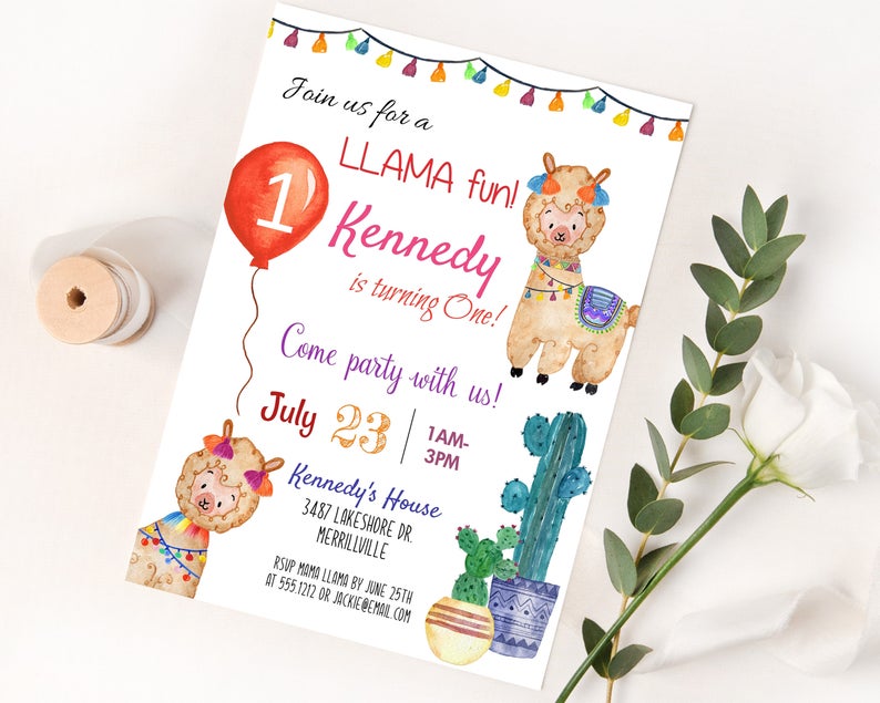 Llamas Invitation | Kids Luau Birthday | Printable Editable Digital File | Instant Download | Corjl | KBI192