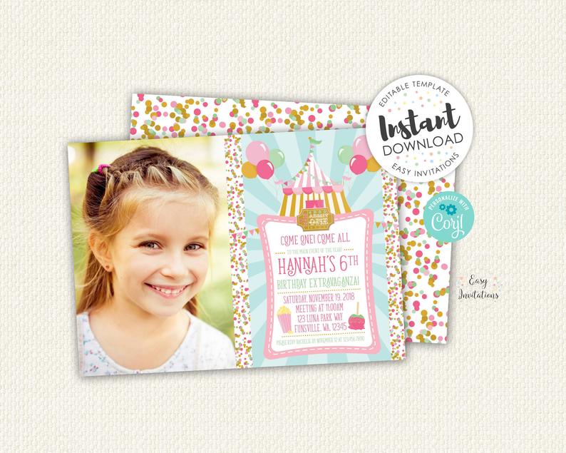 Carnival Birthday Invitation, Carnival Invitation, Carnival theme party, Carnival Birthday Party, circus birthday, editable invitation