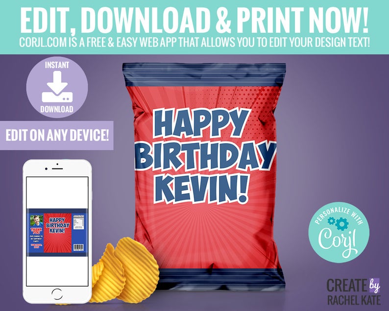 Comic Book Super Hero Superhero Potato Chip Snacks Loot Goody Goodie Mini Bag Bags Favors | Personalized Edit Yourself DIY with Corjl