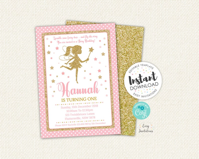 Fairy Birthday Invitations, fairy party invitation, fairy invitation instant download, editable birthday invitations, fairy birthday invite